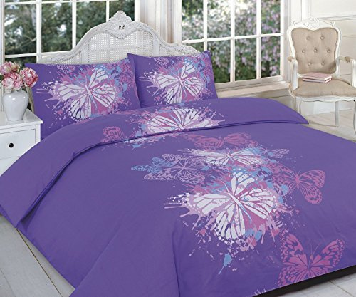 Artistic Fashionista Limited Luxury & Modern BUTTERFLY Duvet/Quilt Cover & Pillowcases Bedding Set - Printed Range (Super King, Purple)