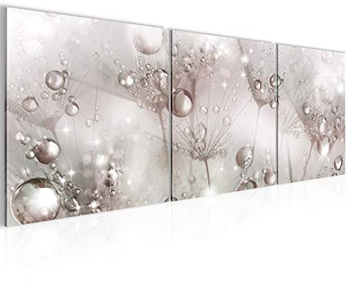 Runa Art - Bilder Pusteblume 120 x 40 cm 3 Teilig Wandbild auf Vlies Leinwand Beige Grau Mehrteilig Modern 021633a
