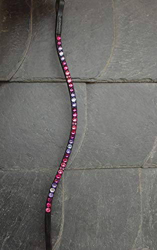 GlücksHucke Trensen Stirnriemen Pferd 'Flowers' in Pink & Lila, geschwungen, schmal (Warmblut XL)