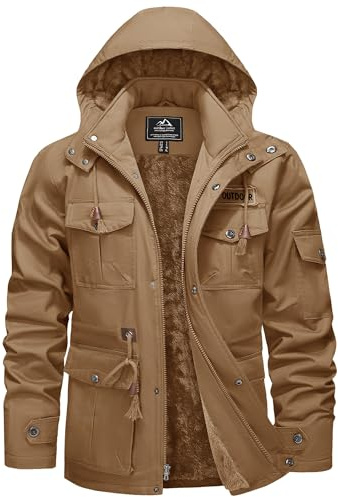 KEFITEVD Winterparka Herren Fleece Gefüttert Winterjacke mit Viele Taschen | Verdickte Thermo Gefütterte,Baumwoll Winterparka,mit Abnehmbarer Kapuze,Fellkapuze Winddichte,Outdoor Winterjacke