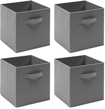 BonChoice Pack of 4 Foldable Storage Cubes Boxes with Handle for Home Organization, Fabric Wardrobe Storage Box Organizer Basket Bins for Clothes Bedding Toys Towels, Collapsible & Durable Grey
