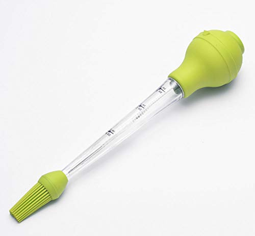 WOIWO 1 PCS Silicone Turkey Dressing Pump Turkey Needle BBQ Tool Silicone Drip Oil Dressing Tube with Cleaning Brush (Green)
