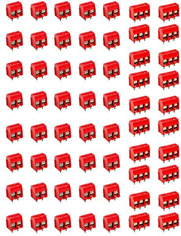 Hyamass 60pcs 5mm Pitch 2 Pin & 3 Pin PCB Mount Screw Terminal Block Connector for Arduino (40 x 2 Pin, 20 x 3 Pin)(Red)