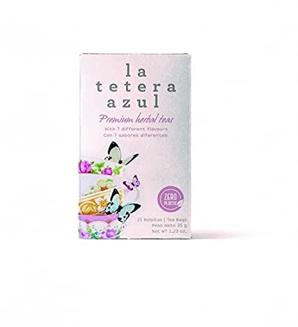 LA TETERA AZUL Surtido De Infusiones. Set De Infusiones De Té Verde, Té Rojo, Hibisco, Rooibos, Jengibre, Limón, Frutos Del Bosque, Chai Latte y Menta. 21 Bolsitas De 1,5 Gramos