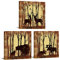 Fushvre 3-teiliges Vintage-Wandbild mit Hirsch, Elch, Bär im Wald, Landschaftsgemälde, Leinwanddruck, braunes Wildtierbild, Poster für Wohnzimmer, Schlafzimmer, gerahmt, fertig zum Aufhängen