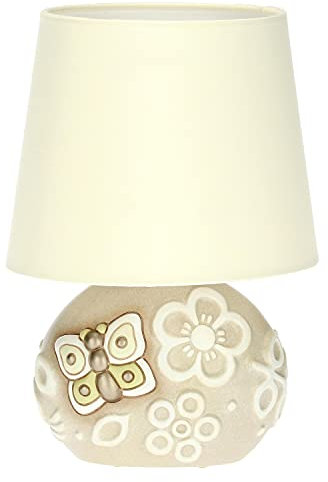 THUN - Lampada Da Tavolo Prestige Con Farfalla - Arredare la camera - Idea Regalo - Linea Prestige - Ceramica, Cotone Ignifugo, Poliestere, Acciaio Nichelato, Ferro Verniciato - 14x8,5x14,2 cm