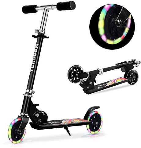 TENBOOM Kids Scooter Ages 6-12, Adjustable Handlebar, Light Up, Black