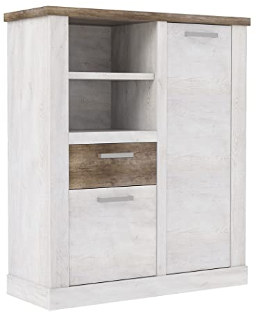 expendio Highboard Durio 3 Pinie weiß 110x128x41 cm Schrank Wohnzimmerschrank Wohnzimmer Esszimmer