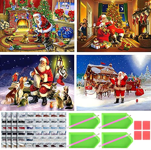 4 Pack Broderie Diamant Noel, 5D DIY Diamond Painting père Noël, Peinture au Diamant Noël, Cristal Arts Strass Craft Décoration De La Maison 30x40 cm