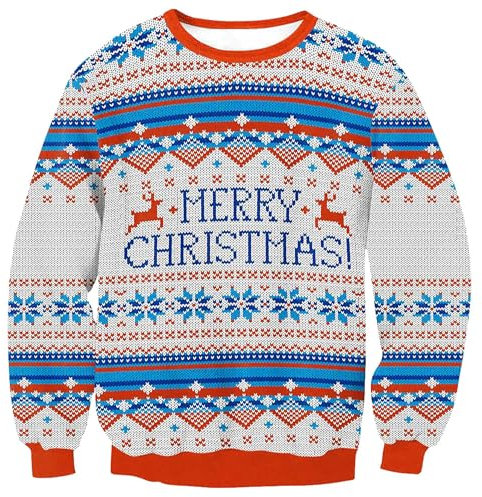 BesserBay Weihnachten Herren 3D Gedruckt Grafik Pullover Rundhals Langarm Lustige Christmas Sweatshirt Blau M