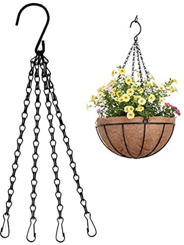 Wudaizhi Hanging Basket Chains 4 Point Heavy Duty Black Metal Chain Hangers with 4 Clip Hook for Hanging Plants Flowers Baskets Pot 16inch