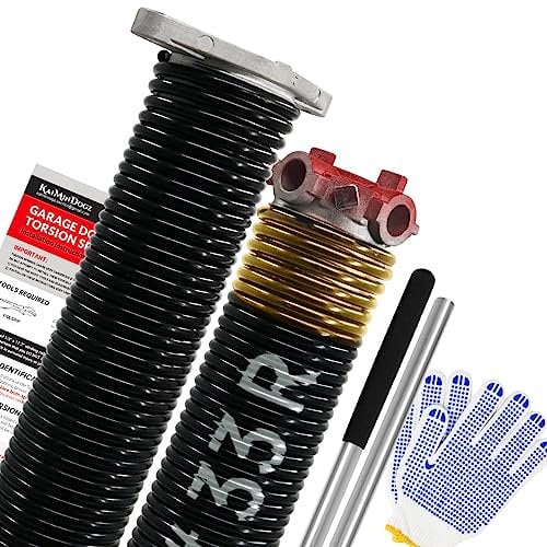 Paire de ressorts de torsion pour porte de garage de 4,4 cm avec barres d'enroulement antidérapantes et gants, revêtement noir électrophorèse, sans huile, pour remplacement et installation, minimum 16