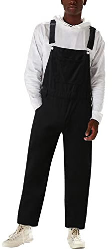 Beokeuioe Salopette da uomo in jeans 90, per il tempo libero, da uomo, alla moda, salopette da uomo, A-1 nero., XL