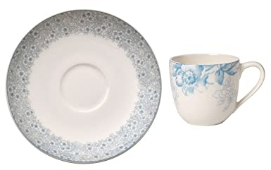 Villeroy & Boch Floreana Blau Weiß Espressotasse c/Untertasse Set 6 Stück Porzellan