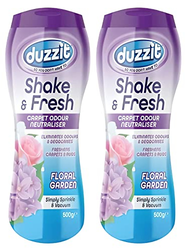 2 x Duzzit Shake & Fresh Odour Neutraliser Linen Carpet Freshener Scented Powder Odour Neutraliser Rug Mat 500g Fragrance Powder Eliminate Hidden Smells Multi-Purpose Cleaner (Floral Garden)