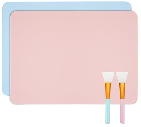 2 Piezas Tapete de Silicona Grandes 30x40cm con Pinceles,Alfombrilla de Silicona para Manualidades Pintar Resina,Almohadilla de Silicona Cocina Amasar Repostería,Manteles Silicona Niños Adultos