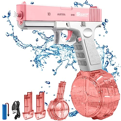 Elektrische Wasserpistole für Erwachsene und Kinder, Max Range 32ft Super One-Touch Automatische Wasserpistole 434CC+2 * 58CC Große Kapazität Stärkster Wassersprüher Sommer Pool Beach (Rosa)