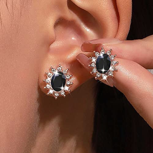 TseenYi Oval Onyx Crystal Stud Earrings - Black Vintage Rose Gold Jewelry for Women and Girls