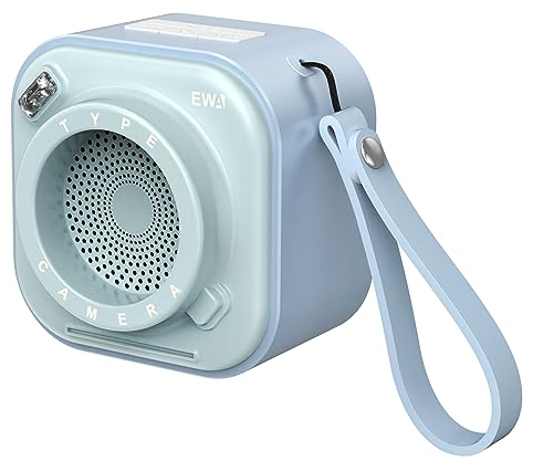 EWA Wireless Mini Bluetooth Speaker with Lanyard, Small Speaker with Bass Radiator, Unique Camera Look, Support TF Card, Small But Loud, Portable Speaker for Home, Party, Travel, Outdoor (Blue)