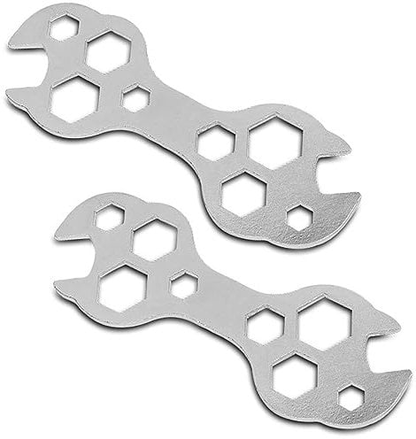 Fongmore 2-Piece 10-in-1 Bike Multitool Wrench Set - Hexagon Wrench, Hex Spanner, Snap Tools - A3 Galvanized Steel, Silver