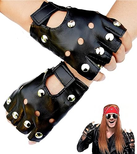 SamHeng Fingerlose PU Leder Handschuhe für Herren und Damen, halbe Finger schwarze Handschuhe Fahren Motorrad Kostüm Cosplay Punk Knöchel Hohlhandschuhe