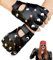 SamHeng Fingerlose PU Leder Handschuhe für Herren und Damen, halbe Finger schwarze Handschuhe Fahren Motorrad Kostüm Cosplay Punk Knöchel Hohlhandschuhe
