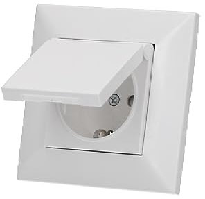 Voxura Concept Komplett Set: 1x SCHUKO Unterputz Kombisteckdose mit Klappdeckel + 1-fach Abdeckrahmen weiß + 1x Dichtungsset IP 44