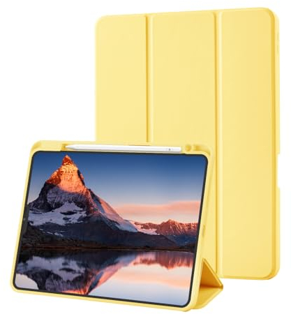 Funda Compatible con iPad Pro 11 2022/2021/2020/2018, Tres Puertas con Soporte para iPad Pro 11 Pulgadas, Soporte 2. Gen Pencil, Activación/Desactivación automática, Amarillo