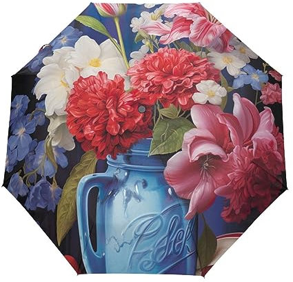 GAIREG Flower Pot with Flowers Travel Umbrella Automatic Open Close Compact Folding Rain Umbrellas