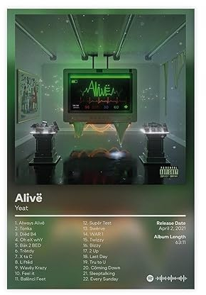 Yeat Poster Alive Album Cover Poster Leinwand Poster Wandkunst Dekor Druck Bild Gemälde für Wohnzimmer Schlafzimmer Dekoration 30 x 45 cm