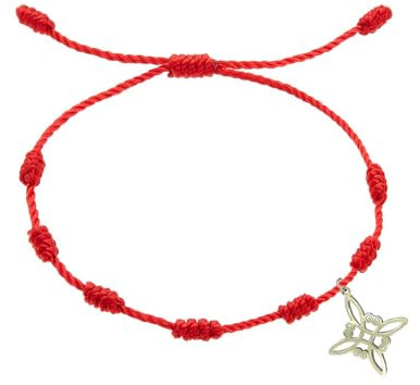 Only faith Pulsera Hilo Rojo con nudos Rojo y Nudo de bruja para mujer Acero Inoxidable cordon rojo del Destino Ajustable amuleto protección y Suerte Hecho a Mano (nudos con Nudo de Bruja Celta)