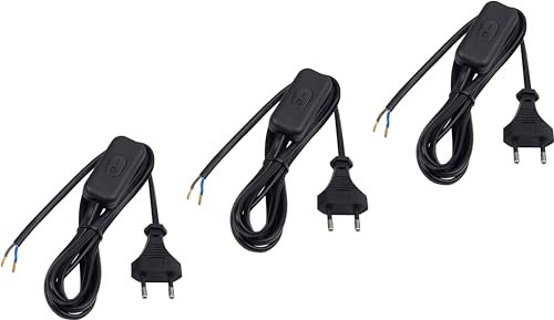 Meister Euro-Zuleitung mit Schalter - 2 Meter - schwarz - 3 Stück im praktischen Set - Kunststoffleitung H03VVH2-F2X0,75 - 2 Adern - IP20 / Anschlussleitung mit Euro-Stecker / Anschlusskabel / 7442570