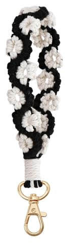 AOKSUNOVA Schlüsselanhänger Makramee Band Kurz Schlüsselband Schlüsselanhänger Geflochten Armband Mädchen Blume Schwarz