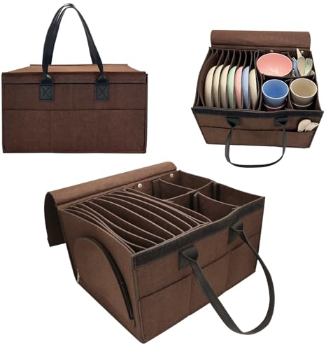 Surmounty Felt Dish Holder - Camping Tableware Storage, Plate Holder Organiser for Plates, Bowls, Cups - Felt Bag for Camping, Motorhomes, Caravans, Boats