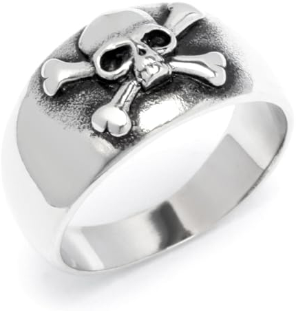 Schmuck-Checker Totenkopf-Ring Skull mit Crossbones Bikerring aus 316L Edelstahl silber poliert Outlaw Rebel Herren Geschenk (58 (18,4 mm Ø))