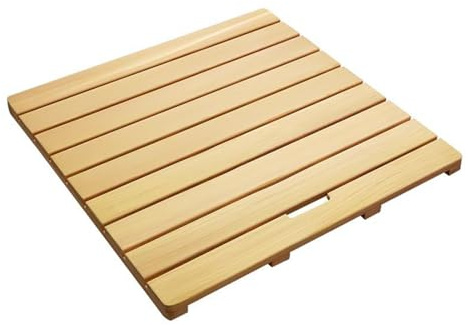 Alfombrilla de Baño de Bambú Antideslizante para Cuarto de Ducha Personalizada,Alfombra de Baño de Madera Rectangular,Tarima de Ducha Impermeable,con Asas y Pies Antideslizantes (45x45cm/18x18in)