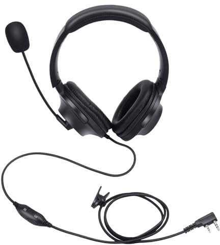 Generic Uv-5r Over Ear Headset Walkie Talkie Earmuffs Headphone 2-Way Radio Earpiece with Vox Boom Mic Microphone Tactical Overhead Noise Cancelling Ear Muffs for Baofeng(Binaural,Wired,Black)