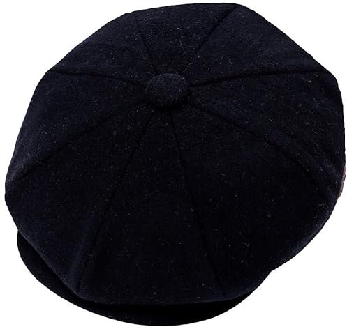 ZRWASKA® Flache Herrenkappe, Größe 8, Bäckermütze, Wollmütze, Gatsby-Tweed-Wollstoff, Newsboy-Stil, Bäckerhut im Stil der 1920er-Jahre, einfarbig, Fischgrätenmuster, Größe S-XXL, Farbe: Schwarz, 60