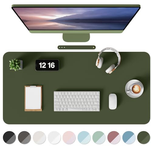 MOLMO Non-Slip Desk Mat, Waterproof Desk Pad Table Protector, Easy Clean Laptop Mat Large Mouse Pad Leather Writing Mat with Suede for Office/Home/Decor (Dark Green, 90 x 43 cm)