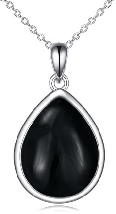 POPLYKE Schwarzer Onyx Halskette für Frauen Sterling Silber schwarzer Onyx Teardrop Halskette schwarzer Onyx Pandant Schmuck Geschenk (Schwarz Onyx)