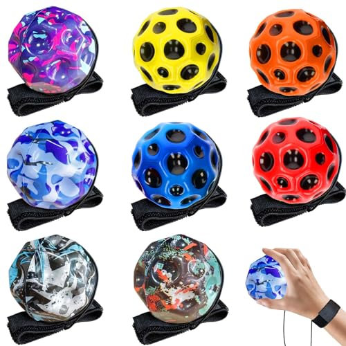 Yeelan 8pcs Jump Ball mit Seil,Moon Ball mit Schnur,Handgelenkball mit Seil,Gummihüpfball,Geeignet für Kinder, Erwachsene, Sport, Stressabbau Spielzeug