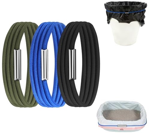 Amabro 3 PCS Trash Can Rubber Bands, Adjustable Elastic Fits 13-30 Gallon Litter Box Garbage Can Bands Trash Can Bag Holder Straps for Home Office School Kitchen Tables Indoor and Outdoor