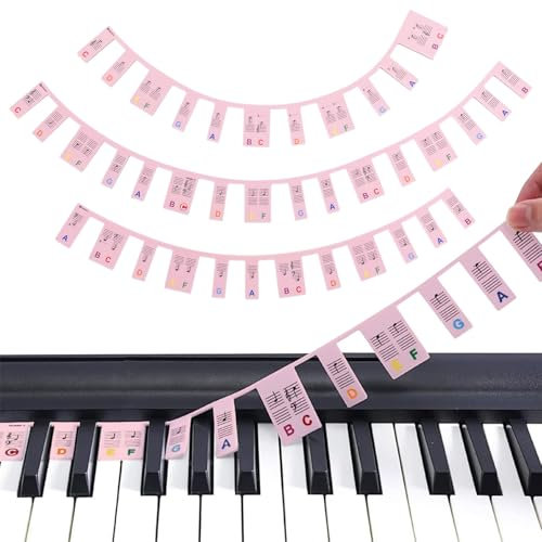 Removable Piano Keyboard Note Labels,88-Key Full Size Piano Key Music Notes Letter Label,Piano Notes Guide for Beginner,Silicone No Need Stickers,Reusable Piano Key Stickers(Rainbow Colors)