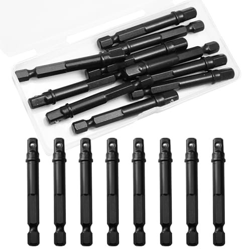 PHITUODA Paquete de 10 brocas adaptadoras de impacto cuadradas de 1/4 pulgadas, adaptador de enchufe de impacto hexagonal para taladros, kit de adaptador de enchufe para destornillador de impacto,