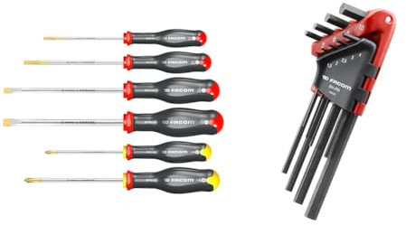 FACOM ATP.J6PB - Jeu de 6 Tournevis & Jeu de 9 Clés Allen Mâles Coudées 6 Pans - 83H.JP9A - 4 Types de Dimensions et de Têtes