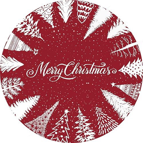Yeeffia Round Christmas Area Rug, Non-Slip Merry Christmas Indoor Decorative Rug Red Tree Snowflake Entryway Snowflake Modern Rug 120 cm