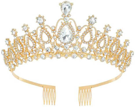 Schmoopy Tiara Krone für Frauen, Kristall-Tiara für Braut, Abschlussball, Königin, Geburtstag, Party (B-Gold)