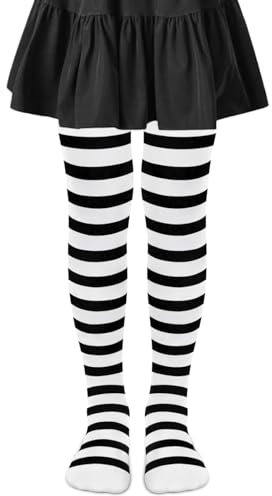 YUNHENTONG Collant Halloween Fille, Collant Halloween Enfant, Collant Rayé, Collants Sorcières Enfant, Collants Rayés pour Fille, Collant Rayé Noir et Blanc, Parfait pour Les Déguisements D'Halloween
