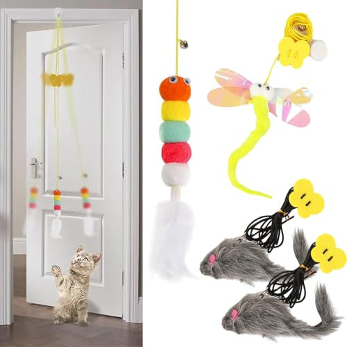 Roinaid 4 Stück Katzenspielzeug Türrahmen, Katzenspielzeug Selbstbeschäftigung Katzenspielzeug Maus, Elastizität Katzenspielzeug Hängende Türrahmen Plüschspielzeug für Kleine Große Katzen