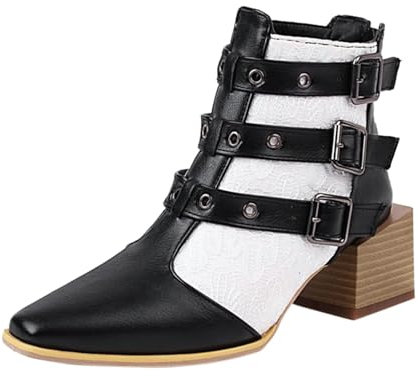 Stivaletto Donna Nero Stivali Donna Alti Fino al Ginocchio Anfibi Donna Stivali Biker Donna Tacchi Alti Stivali Biker Donna Stivaletti Donna Primaverili Stivali Moto Donna